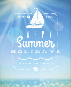 Summer holiday lettering emblem with yacht